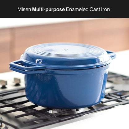 7 QT Enameled Cast Iron Dutch Oven - Chip-Resistant Enamel Coating - Thick Iron Core for Heat Retention - Large Cooking Surface - Oven Safe, Induction Compatible - Grill and Silicone Lid, Blue3