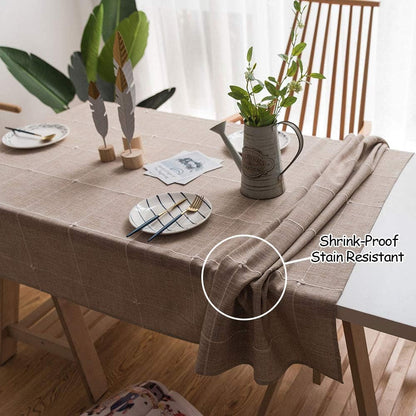 Solid Embroidery Lattice Tablecloth Cotton Linen Dust-Proof Table Cover for Kitchen Dinning Tabletop Decoration Linen Square Tablecloth 52X52 Inch2