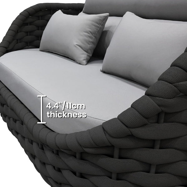 Outdoor 4 PCS Patio Conversation Set, All-Weather Wicker Patio Couch Sofa with Waterproof Thick Cushion Coffee Table for Porch, Balcony Mix Color7