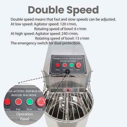 30QT Commercial Dough Mixer, 110V 1500W Electric Food Dough Kneading Flour Blender Machine, Stainless Steel Stand Mixing, W/Dual Action and Dual Speed, for Bakeries Pizzerias Bread Maker5