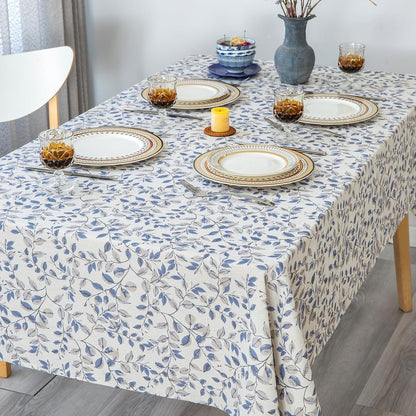 Rustic Tablecloth Classic Plant Leaf Printed Linen Fabric Table Cover Farmhouse Decoration 52X70 Inches Rectangle/Oblong Blue for Kitchen Dining4