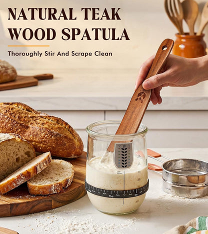 Skinny Spurtle for Sourdough Starter, Mixing, Reaching Bottom of Jar, Dough Whisk, Natural from High Moist Resistance Teak, Spurtles Kitchen Tools Wooden Kitchen Utensils for Nonstick Cookware4