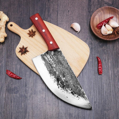 Meat Cleaver, 8 Inch High Carbon Steel Forged Butcher Knife Chef Kitchen Knives Chopping Cleaver with Wood Handle3