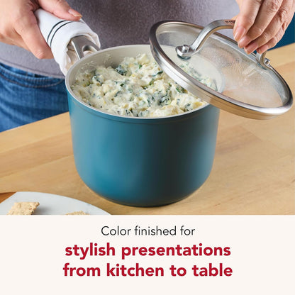 Kitchenaid Hard Anodized Ceramic Induction Pots and Pans, Dishwasher Safe, Includes Saucepans, Stockpot, Sauté Pan, Frying Pans/Skillets, and Lids, 10 Piece Cookware Set - Agave Blue5