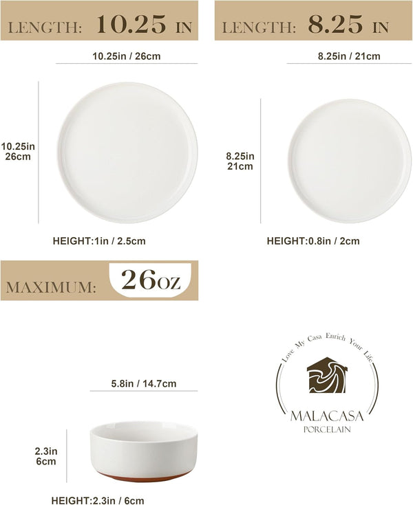 Plates and Bowls Sets, 12 Pieces Modern Stoneware Dinnerware Set for 4 Kitchen Dinner Set Ceramic Dishware Dishes Set Microwave and Dishwasher Safe, White, Series TARA2