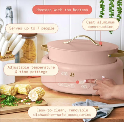 10-In-1 6Qt Electric Multi-Cooker – Slow Cooker, Rice Cooker, Steamer & More | Touch Control, Oven-Safe, Dishwasher-Safe (Pink Rose)5