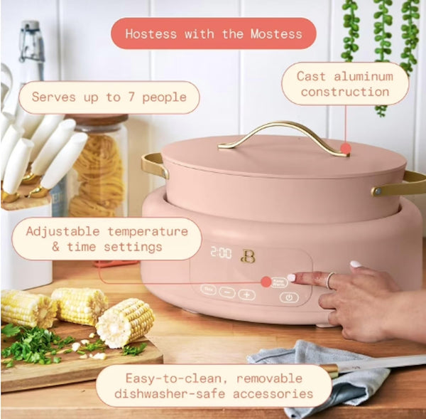 10-In-1 6Qt Electric Multi-Cooker – Slow Cooker, Rice Cooker, Steamer & More | Touch Control, Oven-Safe, Dishwasher-Safe (Pink Rose)5