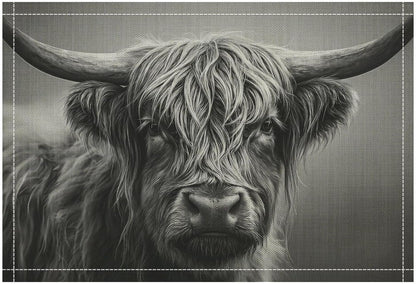 Highland Cattle Placemats Set of 4, Farm Rustic Black White Animals Western Rustic Art Printed Dining Table Mats for Party Restaurant Home Kitchen Holiday Decor 18X12 Inch6