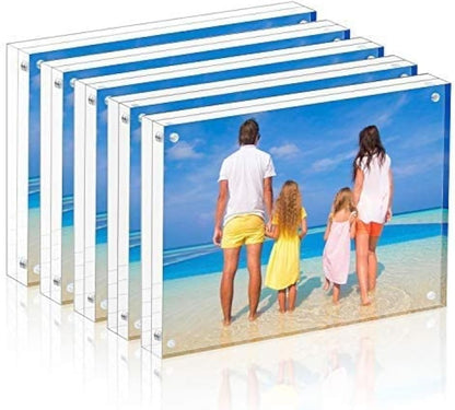 Acrylic Picture Frame 4X6,Clear Freestanding Double Sided 20Mm Thickness Frameless Magnetic Photo Frames Desktop Display with Gift Box Package(5 Pack)1