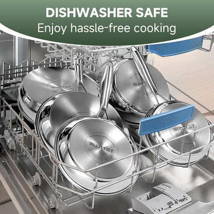 Stainless Steel Kitchen Cookware Set,11 Piece Pots and Pans Set with Steamer,Heat-Resistant Handle,Non-Toxic,Induction,Oven,Dishwasher Safe8