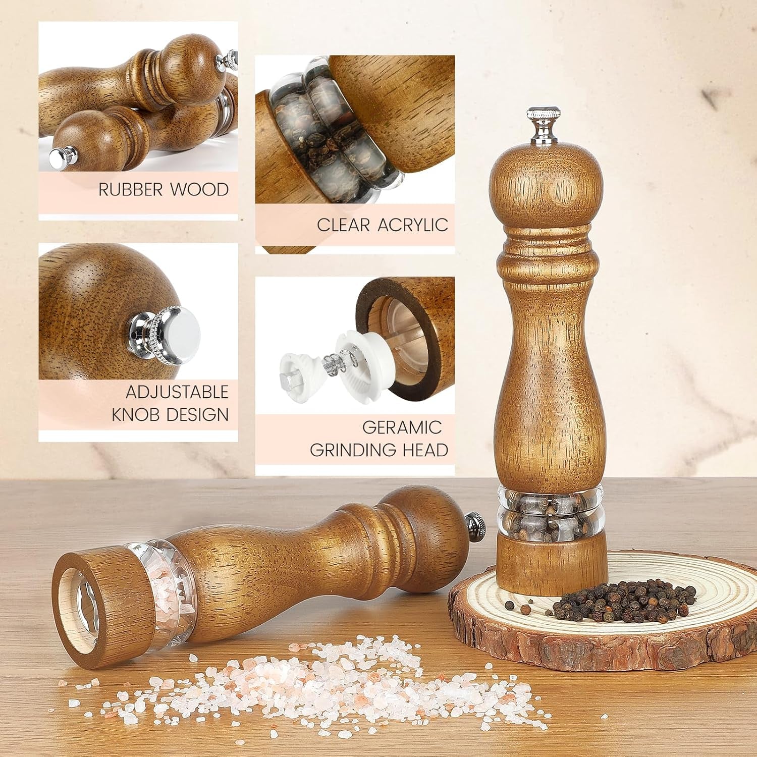 8inch-salt-and-pepper-grinder-set-manual-salt-pepper-shakers-wooden-pepper-mill-refillable-with-adjustable-ceramic-grinding-core-acrylic-visualization-window-design-2-pieces
