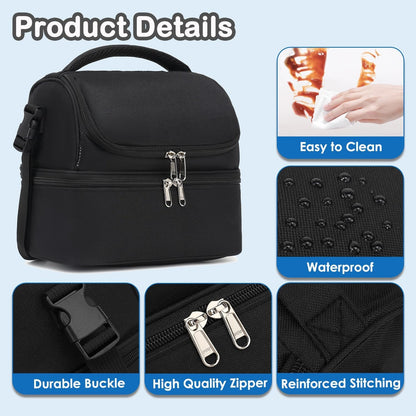 Double Decker Cooler Insulated Lunch Bag Large Tote for Boys, Girls, Men, Women, with Adjustable Strap,Black5