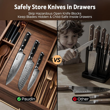 Damascus Knife Set 3 PCS, Japanese VG10 Steel Core, Ultra Sharp Chef Knife Set, Full Tang G10 Handle, Damascus Kitchen Knives5