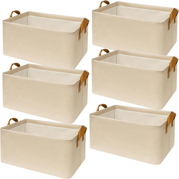 6 Pack Closet Cloth Storage Bins with Handles (Beige 15''L X 10.2''W X 8.2''H)1