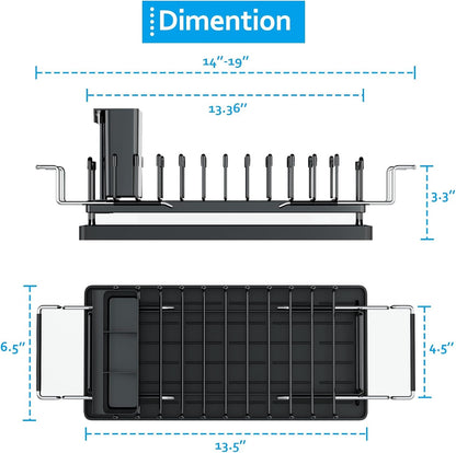 Sink Dish Drying Rack - Expandable Small Dish Rack over Sinks with Silicone Drying Tray, Dish Drainer for Kitchen Counter with Cutlery Holder, Drying Rack Fit for 14’’-19’’ Kitchen Sink6
