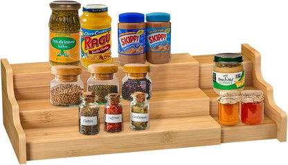 Spice Rack Kitchen Cabinet Organizer- 3 Tier Bamboo Expandable Display Shelf Yellow1