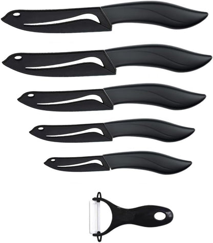 Ceramic Knife Set Black 6 Piece Kitchen Knife Set with Sheath Covers and Peeler Set - Kitchen Chef Chef'S Paring Bread Set7
