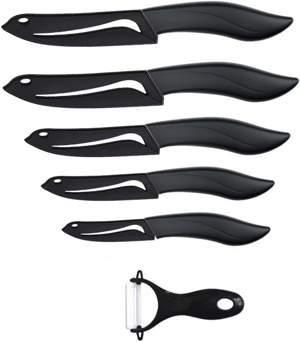 Ceramic Knife Set Black 6 Piece Kitchen Knife Set with Sheath Covers and Peeler Set - Kitchen Chef Chef'S Paring Bread Set7