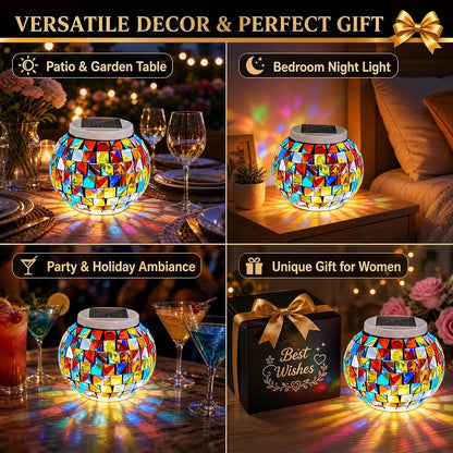 Solar Table Lights Outdoor,Color Changing Glass Mosaic Garden Light8