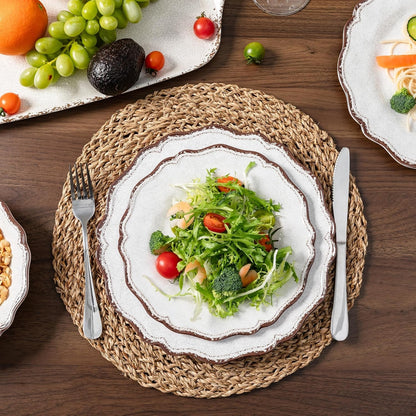 12 Piece Farmhouse Melamine Dinnerware Set, White Plate and Bowl Set2