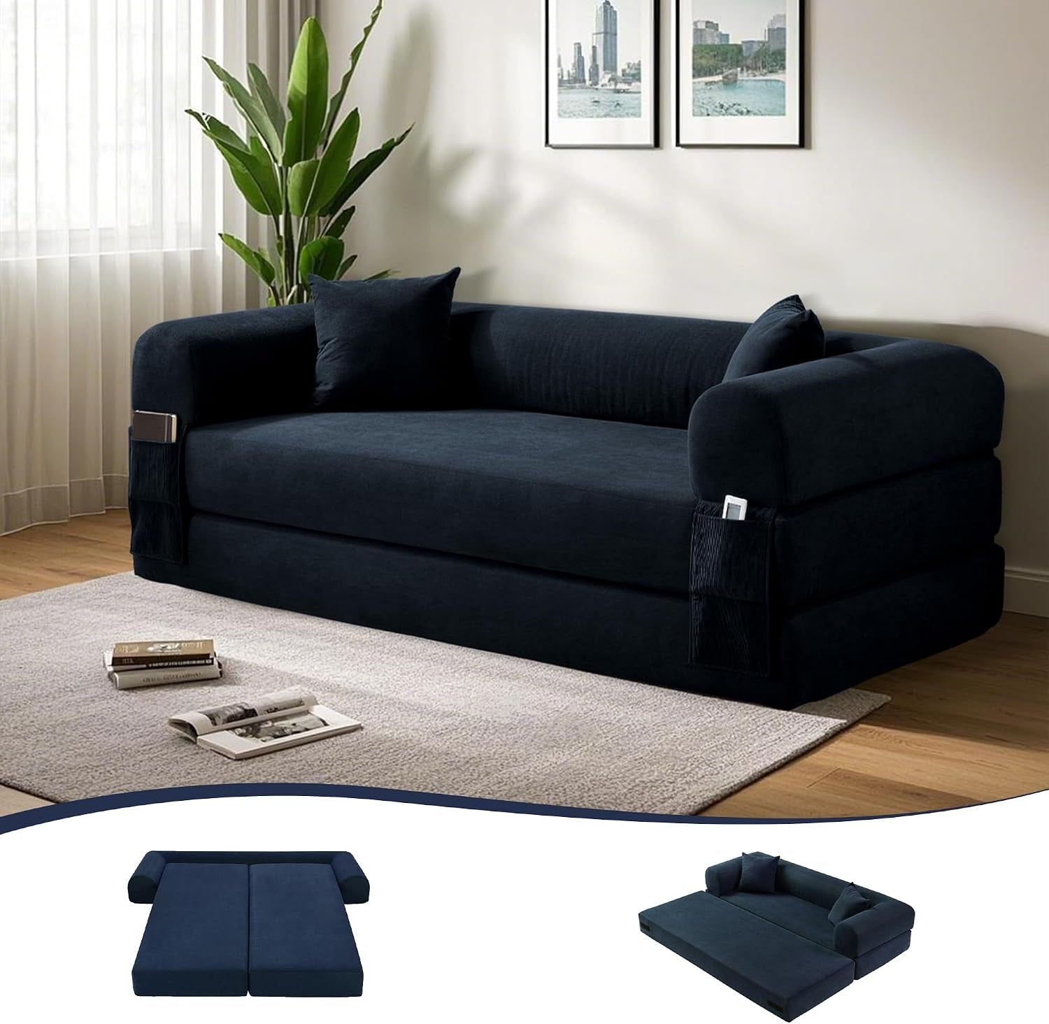 80-corduroy-convertible-sofa-bed-3-in-1-boneless-couch-navy-blue