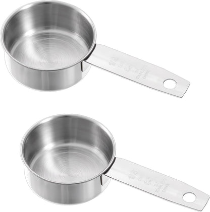 2 Pcs 1/4 Cup Stainless Steel Measuring Cup, 60 Ml 2 Oz Stainless Steel Measuring Cups Metal Coffee Scoop Cat Food Scoops for Wet and Dry Ingredients Cooking Baking Kitchen, Dishwasher Safe1