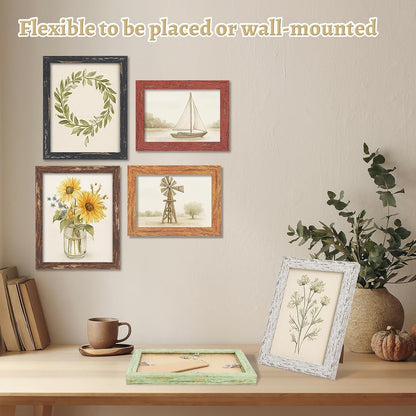 5X7 Rustic Farmhouse Picture Frames with Vintage Prints, Set of 98