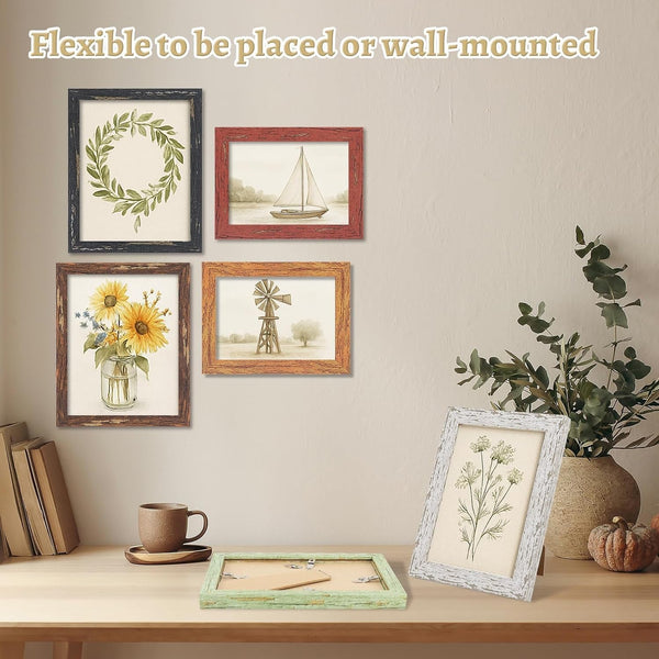 5X7 Rustic Farmhouse Picture Frames with Vintage Prints, Set of 98