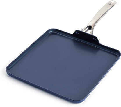 11" Diamond Infused Ceramic Nonstick Square Griddle Pan, Blue | Pfas-Free Ceramic Nonstick, Dishwasher & Oven Safe, Stay Cool Handle, Durable Metal Utensil Safe, Pancake Pan1