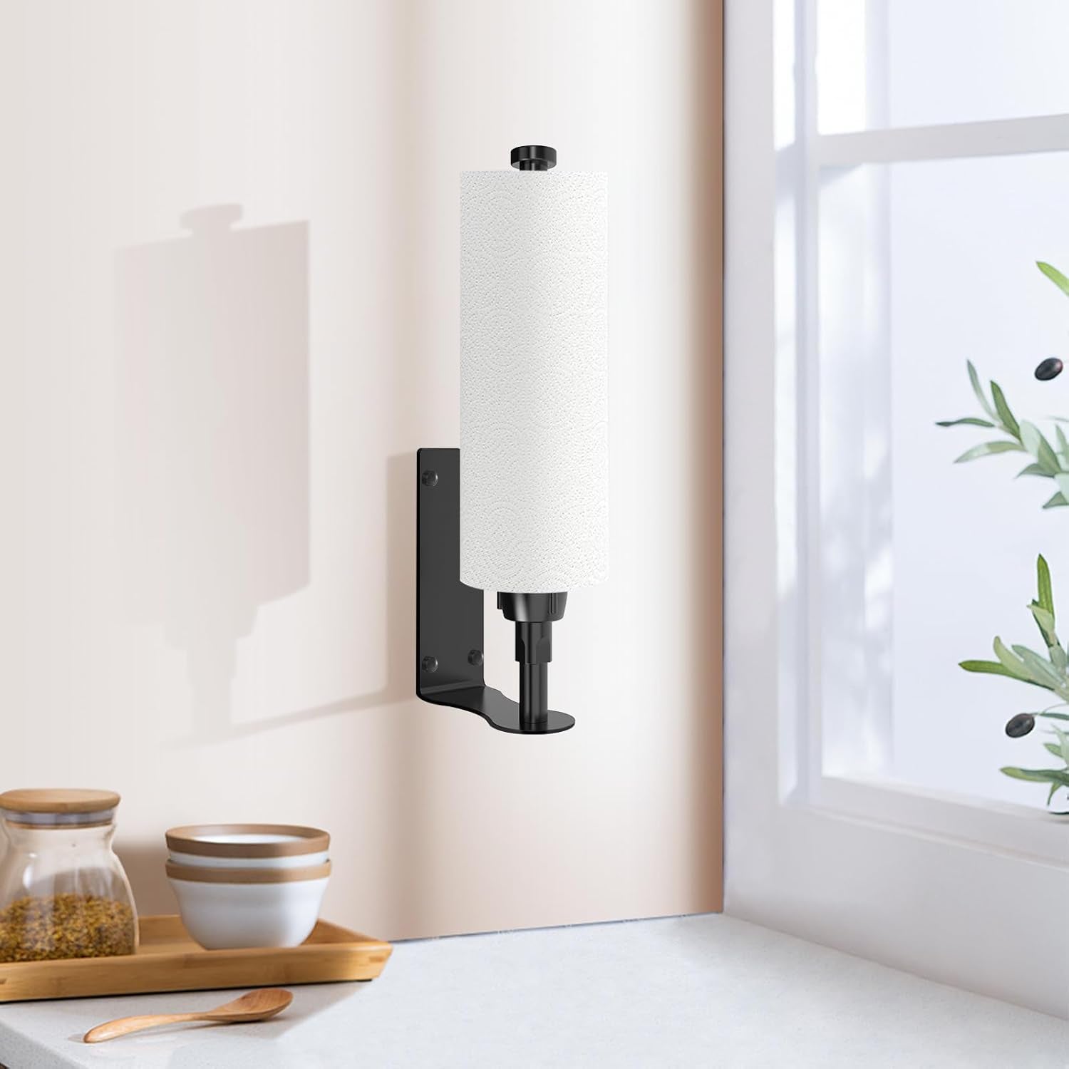paper-towel-holder-single-hand-operable-paper-towel-holder-under-cabinet-with-adjustable-damper-easy-tear-wall-mount-self-adhesive-or-drilled-for-kitchen-bathroom-black