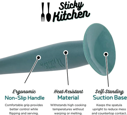 Silicone Spatula Set with Suction Cup Handle – Silicone Spatulas Cooking Utensils Set, 2-Piece, Self-Standing, Heat-Resistant, Non-Stick, Dishwasher Safe, Teal – Kitchen Utensils (Patent Pending)3