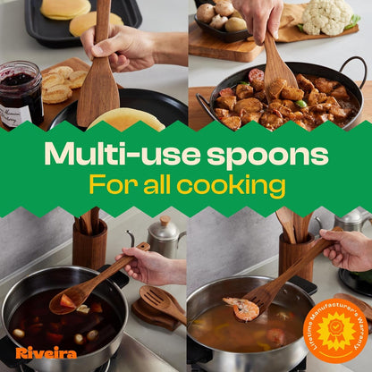 Teak Wooden Spoons for Cooking Set of 6 – Natural Teak Wooden Cooking Utensils, Wooden Spatula, Wooden Spoon - Premium Quality Utensil Set for Non-Toxic Cooking4