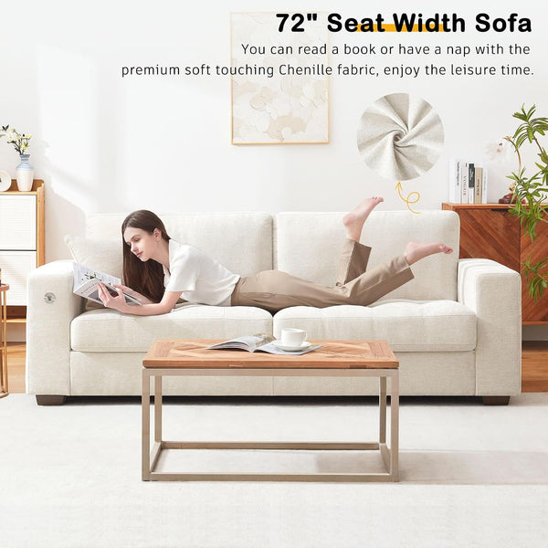 89" Sofa for Living Room, Modern Comfy Sofa with Medium Firm Seat Cushion, Removable Cover,Wide Armrest,Usb/Type-C Port,Chenille Fabric Couches for Small Space,Apartment3