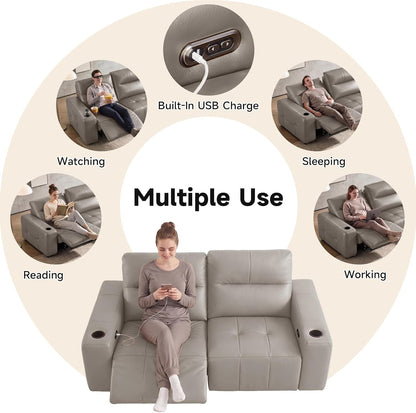 Power Reclining Loveseat Zero Gravity Genuine Leather Sofa with USB Port5