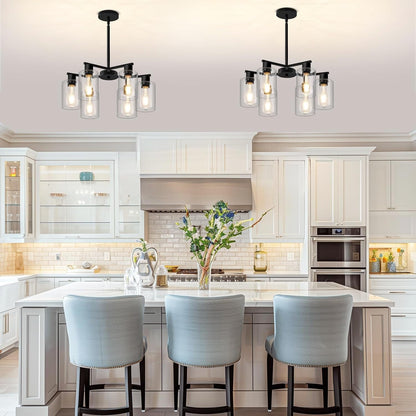 6-Light Modern Chandelier Chandeliers with Clear Glass Shade, Black2