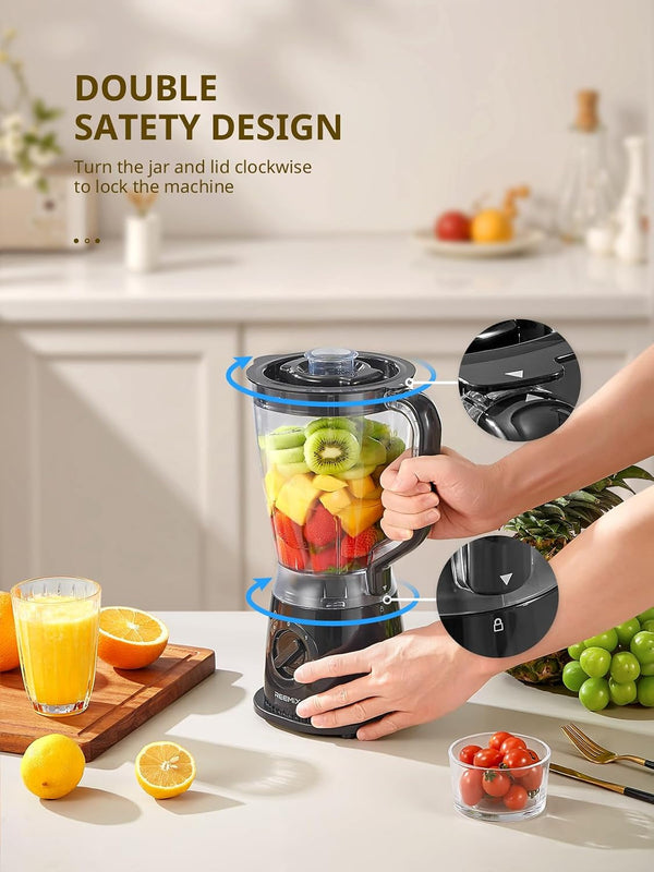 Blender, 50Oz Countertop Blender - 2 Adjustable Speeds + Pulse, Dual Safety Locks, Dishwasher-Safe Pitcher for Smoothies, Crushing Ice & Family Meals5