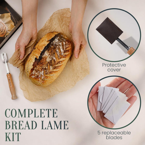Bread Lame Sourdough Scoring Tool, Bread Scoring Tool with Beech Wood Handle, Protective Cover & 5 Replacement Blades, Dough Scoring Tool for Sourdough Bread2