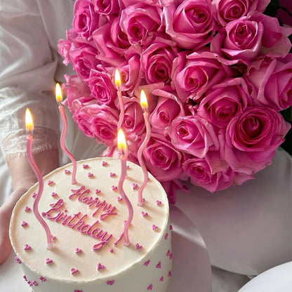 24 Pcs Pink Spiral Long Thin Birthday Candles, Twisted Curved Candle Cake Topper, Birthday Parties, Wedding Decoration2