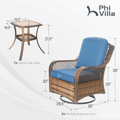 3 Piece Oversized Outdoor Wicker Patio Furniture Set, Navy Blue8