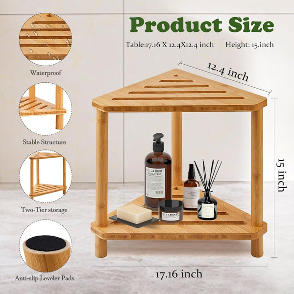 Corner Shower Stool for inside Shower 2-Tier,Bamboo Shower Bench3