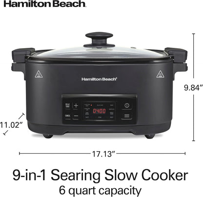 9-In-1 6 Quart Programmable Slow Cooker | Sear, Brown, Rice, Steam, Sauté, Roast, Delay Start & Keep Warm Functions | Nonstick Pfas-Free Dishwasher Safe Crock | Black8