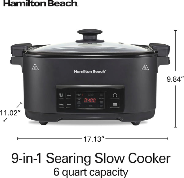 9-In-1 6 Quart Programmable Slow Cooker | Sear, Brown, Rice, Steam, Sauté, Roast, Delay Start & Keep Warm Functions | Nonstick Pfas-Free Dishwasher Safe Crock | Black8