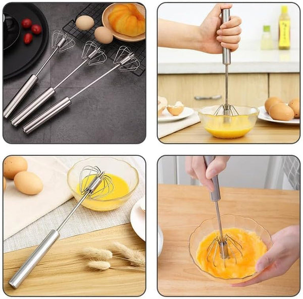 Stainless Steel Whisk, Egg Whisk Hand Push Rotary Whisk Blender, Hand Push Mixer Stirrer Tool for Cooking Kitchen Home Egg Milk (1PCS)6