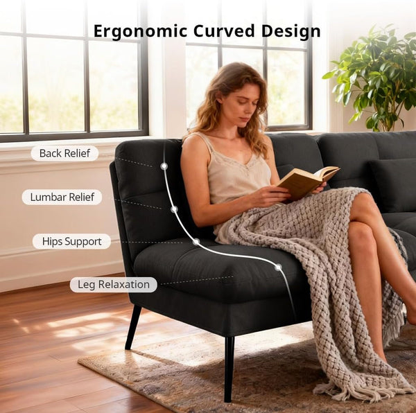 72″ Convertible Futon Sofa Bed, Adjustable Backrest, Black5