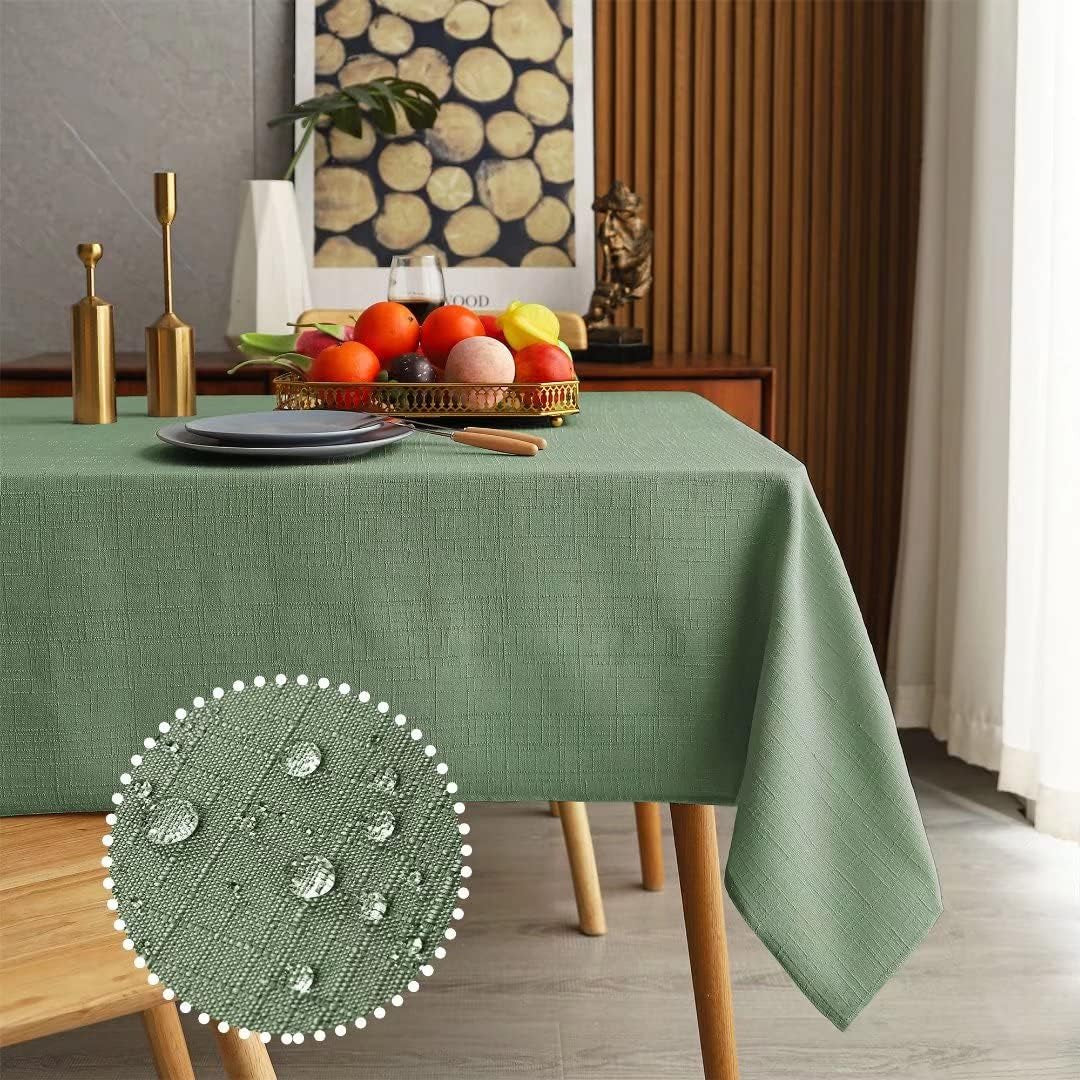 faux-linen-rectangle-tablecloth-waterproof-and-washable-slubby-textured-weaves-table-cloth-indoor-outdoor-table-cover-for-kitchen-party-and-banquets-green-58-x-84-inch