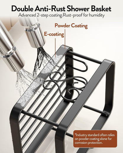Adjustable Hanging Shower Caddy for Handheld Shower Heads, Rustproof Bathroom Shelf Organizer over Showerhead Storage Rack with 8 Hooks, Easy-Clean Removable Baskets & Triple Anti-Slip Fixing8