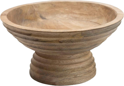 Creative Co-Op Ridged Mango Wood Footed Bowl, Brown6