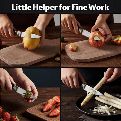 Kitchen Knife Set 3 Pcs, German High Carbon Steel Chef Knives Set | 3 Ergonomic Full-Tang Knives (8" Chef, 5.5" Utility, 4" Paring) for Effortless Prep - Chop Meat, Slice Veggies & Peel Fruit10