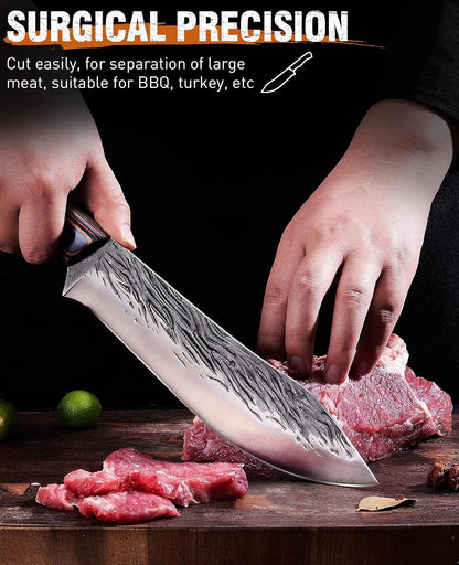 3PCS Hand Forged Butcher Knife Set - Gold-Stamped Gift Box3