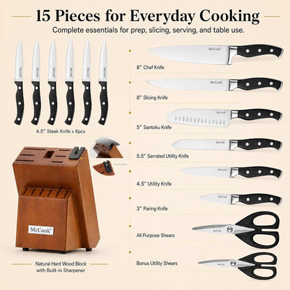 Kitchen Knife Set 15PC Knife Block Set W Built-In Sharpener2